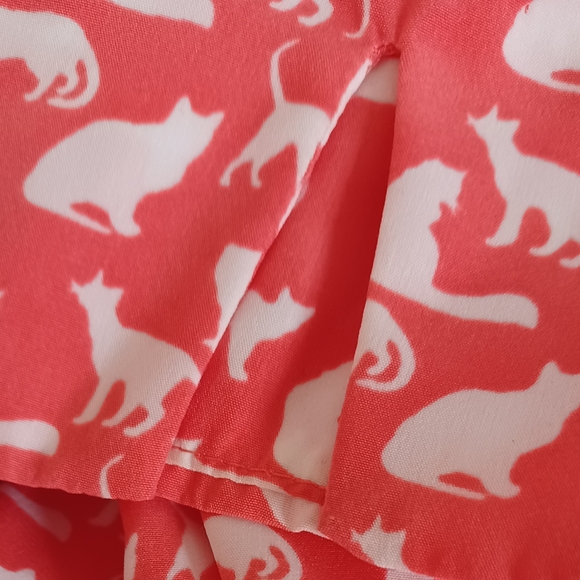 GAP MEDIUM VICKI 3/4 SLEEVE KITTY PRINT SHIFT DRESS CORAL/WHITE 100% POLYESTER - Picture 9 of 9